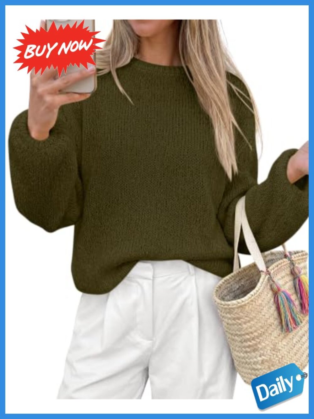 Womens Fuzzy Knit Pullover Sweater Loose Long Sleeve Crew Neck Top
